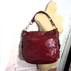 COACH ZOE EDITORIAL BAG XL  12 x 14 x 4 Burgundy Red Patent Leather Shoulder Bag